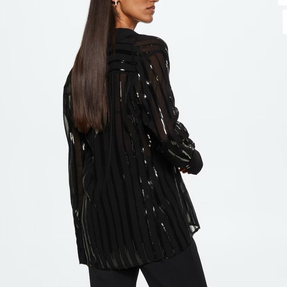 Mango- Black Sequins Button Down Top. Size: XS - Picture 7 of 10